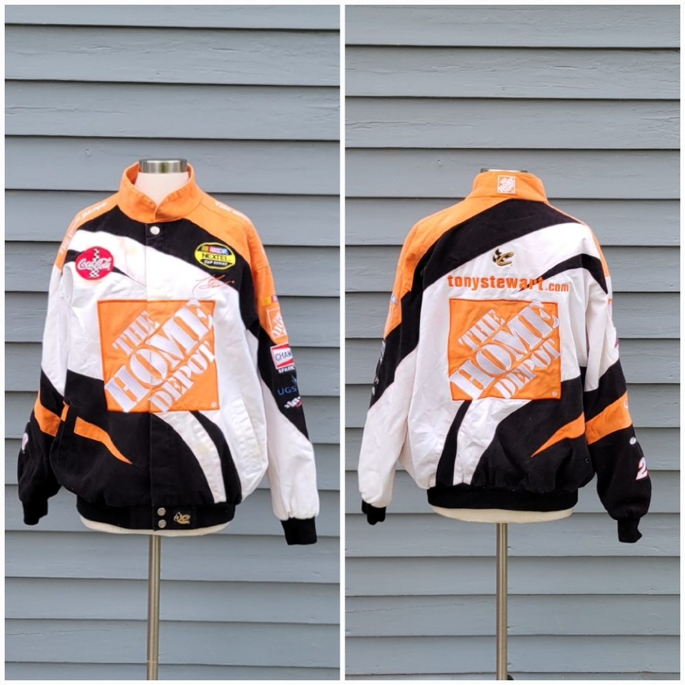 Vintage 90s y2k Chase Authentics Tony Stewart Home Depot Nascar Bomber Jacket Lg